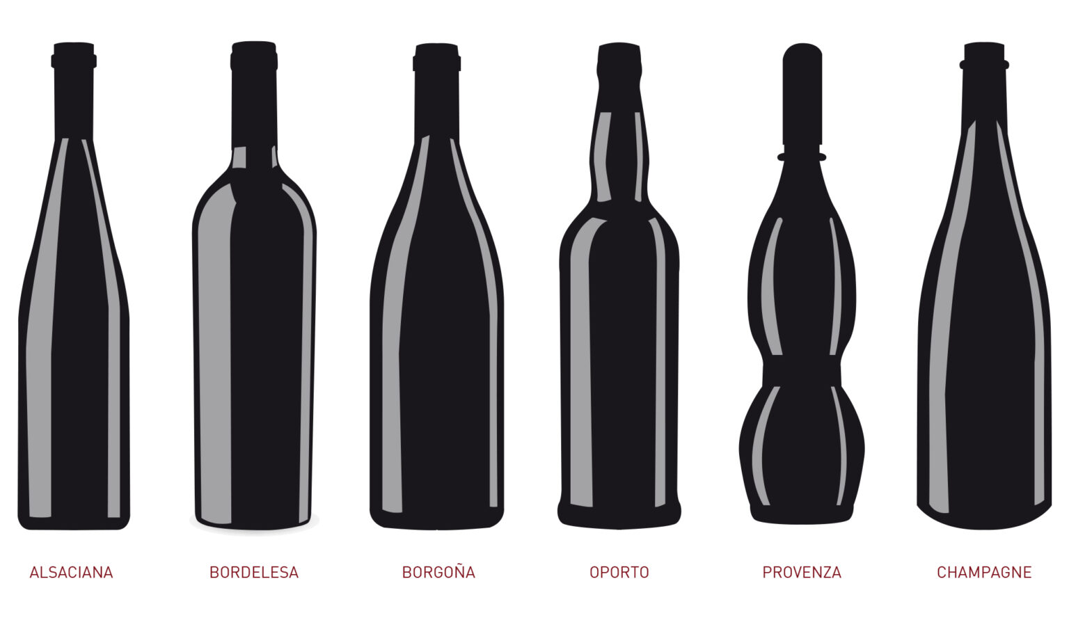 How many sizes and shapes of wine bottles are there?